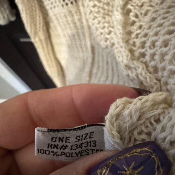 Womens Crochet Knit Cardigan Cream One Size - Picture 2 of 3